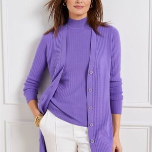 💜 Talbots Ribbed V-Neck Cardigan Size Large (Petite)